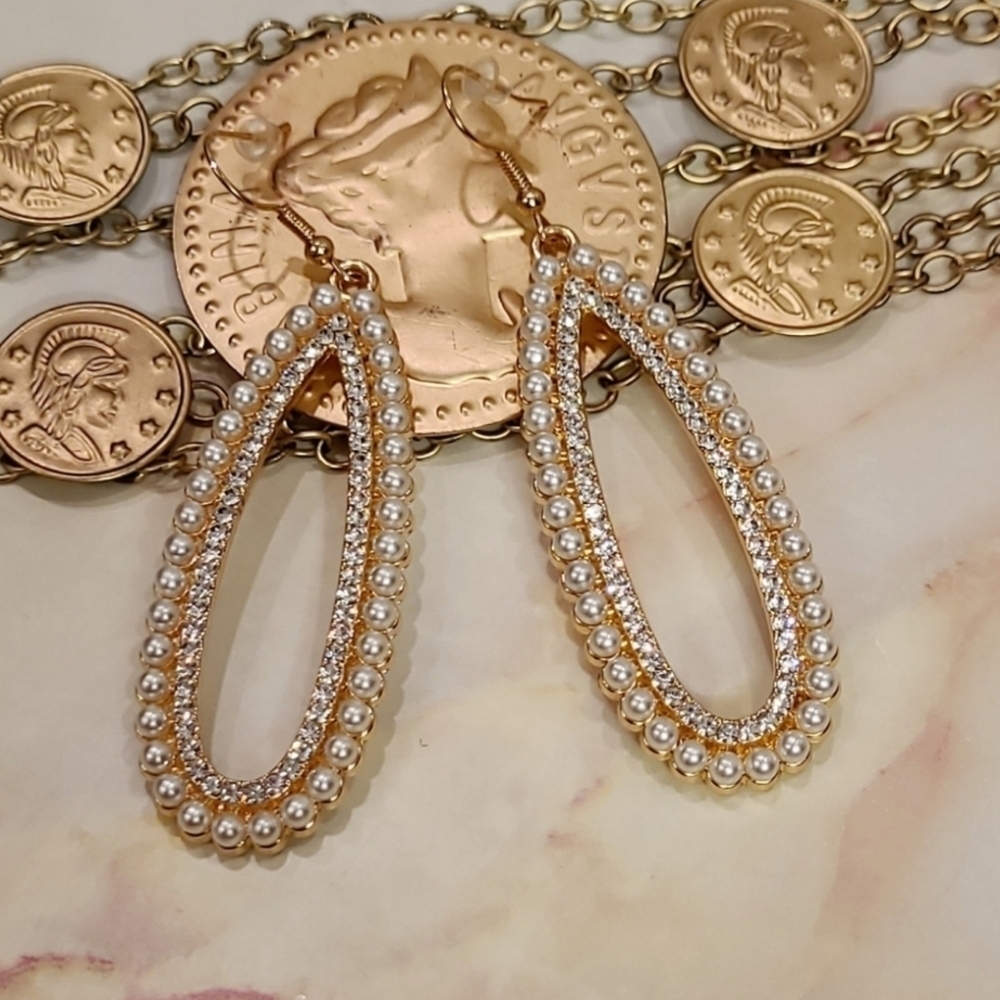 Vintage Pearl & Crystal Gold Teardrop Earrings